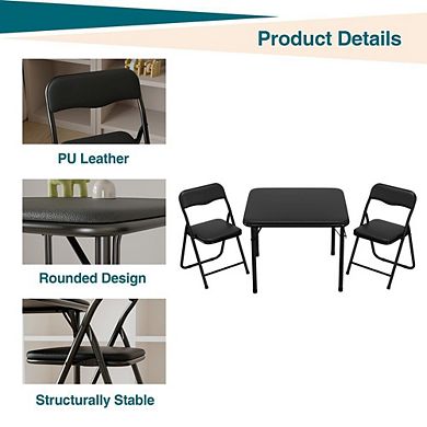 Three-Piece Folding Kids Table and Chair Set with Soft Cushions