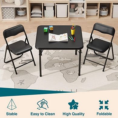 Three-Piece Folding Kids Table and Chair Set with Soft Cushions