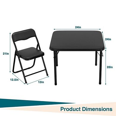 Three-Piece Folding Kids Table and Chair Set with Soft Cushions