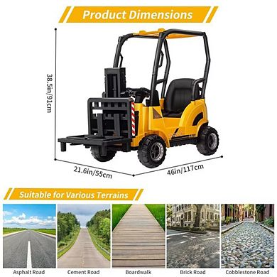 12V Kids Forklift with Tent Remote Control Liftable Fork Pallet Built-in Music Unisex Ride On Car
