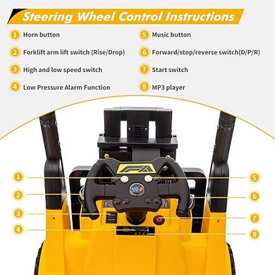 12V Kids Forklift with Tent Remote Control Liftable Fork Pallet Built-in Music Unisex Ride On Car