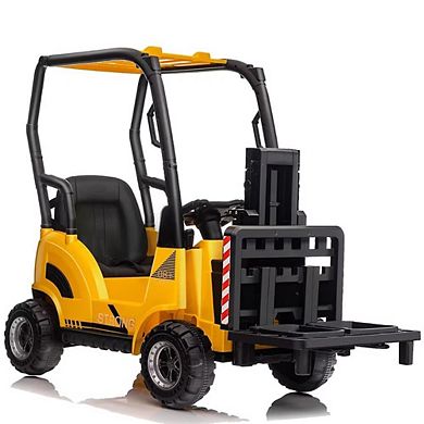 12V Kids Forklift with Tent Remote Control Liftable Fork Pallet Built-in Music Unisex Ride On Car