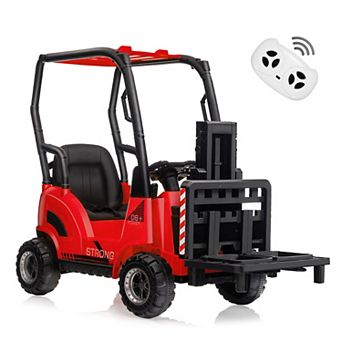 12V Kids Forklift with Tent Remote Control Liftable Fork Pallet Built-in Music Unisex Ride On Car