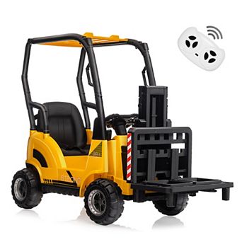 12V Kids Forklift with Tent Remote Control Liftable Fork Pallet Built-in Music Unisex Ride On Car