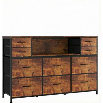 TV Stand Dresser 10 Fabric Drawers Media Console Wood Top AntiTip Safety Adjustable 55 Inch TV