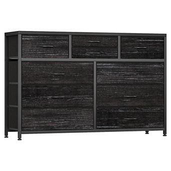 TV Stand Dresser 10 Fabric Drawers Media Console Wood Top AntiTip Safety Adjustable 55 Inch TV