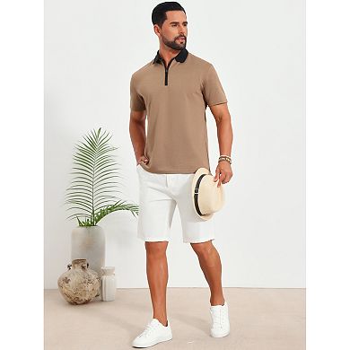 Men's Zipper Closure T-Shirt Colorblock Short Sleeve Basic Polo Shirt