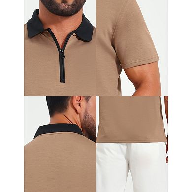 Men's Zipper Closure T-Shirt Colorblock Short Sleeve Basic Polo Shirt