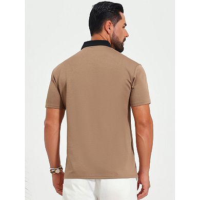 Men's Zipper Closure T-Shirt Colorblock Short Sleeve Basic Polo Shirt