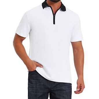Men's Zipper Closure T-Shirt Colorblock Short Sleeve Basic Polo Shirt