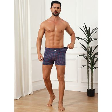 Plaid Boxer Shorts for Men's Mid-Waisted Lightweight Breathable Knitted Underwear 3 Packs