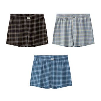 Plaid Boxer Shorts for Men's Mid-Waisted Lightweight Breathable Knitted Underwear 3 Packs