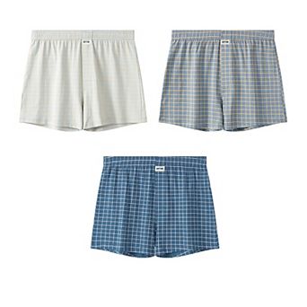 Plaid Boxer Shorts for Men's Mid-Waisted Lightweight Breathable Knitted Underwear 3 Packs