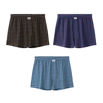 Plaid Boxer Shorts for Men's Mid-Waisted Lightweight Breathable Knitted Underwear 3 Packs