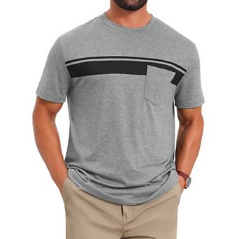 Men's Chest Pocket T-Shirt Striped Print Crew Neck Short Sleeve T-Shirt