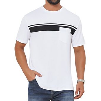Men's Chest Pocket T-Shirt Striped Print Crew Neck Short Sleeve T-Shirt