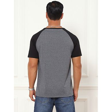 Men's Henley Shirts Button Down Color Block Short Sleeve Raglan T-Shirt