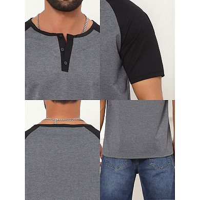 Men's Henley Shirts Button Down Color Block Short Sleeve Raglan T-Shirt