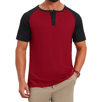 Men's Henley Shirts Button Down Color Block Short Sleeve Raglan T-Shirt