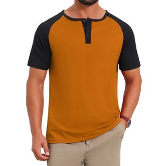 Men's Henley Shirts Button Down Color Block Short Sleeve Raglan T-Shirt