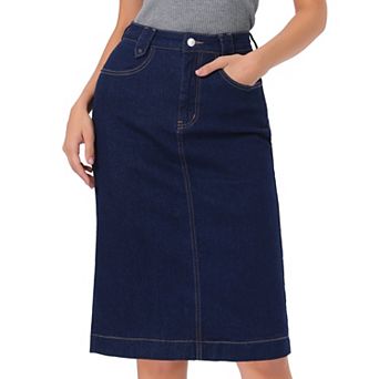 Denim Skirt for Women High Waist Split Back Pockets Knee Length Pencil Skirt