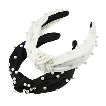 2 pc Faux Pearl Knotted Headband, Classic Casual Style Headband for Women