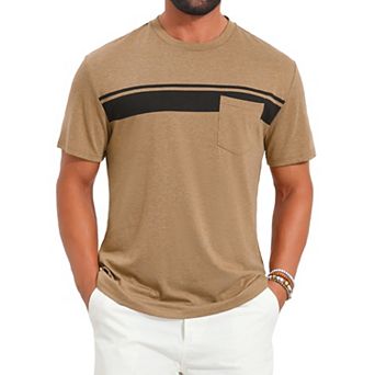 Men's Chest Pocket T-Shirt Striped Print Crew Neck Short Sleeve T-Shirt