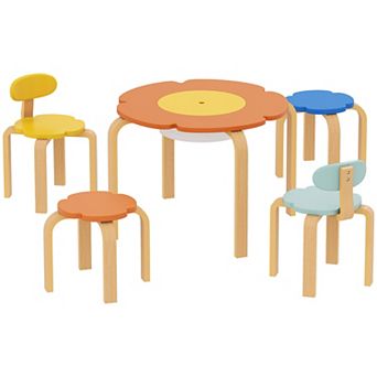 Qaba Kids Table and Chairs Set, 5 pc Toddler Table and Chair Set