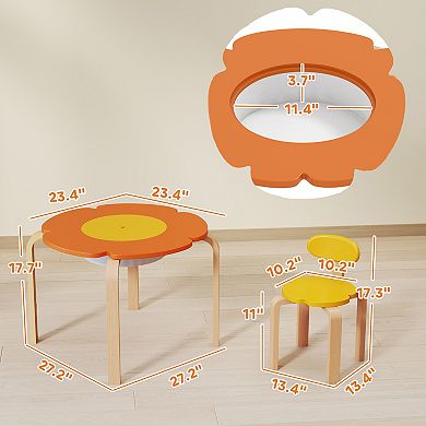 Qaba Kids Table and Chairs Set, 5 Piece Toddler Table and Chair Set