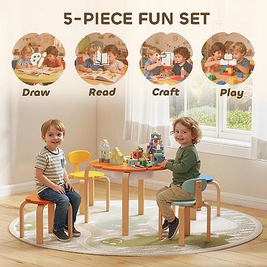 Qaba Kids Table and Chairs Set, 5 Piece Toddler Table and Chair Set