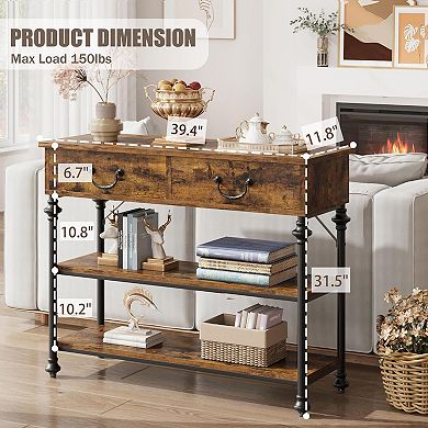 Space-Saving Narrow Console Table w/2 Drawers and Open Shelves