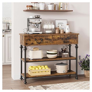 Space-Saving Narrow Console Table w/2 Drawers and Open Shelves
