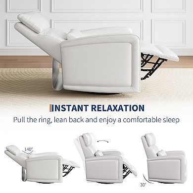 Manual Recliner,Sofa Rocking Chair w/360° Swivel, Adjustable Backrest and Footstool,Concealed Pull