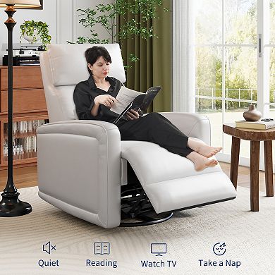 Manual Recliner,Sofa Rocking Chair w/360° Swivel, Adjustable Backrest and Footstool,Concealed Pull