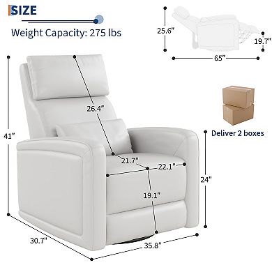 Manual Recliner,Sofa Rocking Chair w/360° Swivel, Adjustable Backrest and Footstool,Concealed Pull