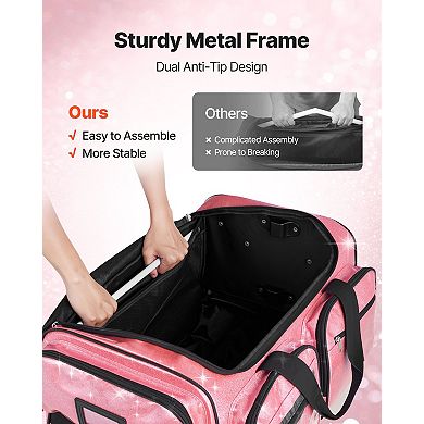 Dance Bag with Garment Rack 23" Rolling Duffel with Privacy Curtain Pink