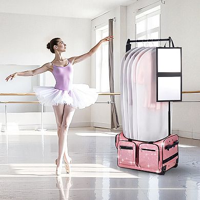 Dance Bag with Garment Rack 23" Rolling Duffel with Privacy Curtain Pink