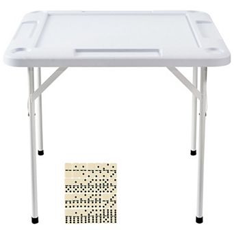 Folding Mahjong Table 4-Player Square Table with Cup Holders