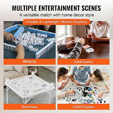 Folding Mahjong Table 4-Player Square Table with Cup Holders