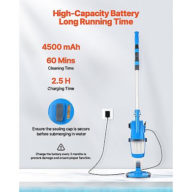 Cordless Pool Vacuum with Extension Pole Rechargeable Handheld Cleaner for Pools and Spas