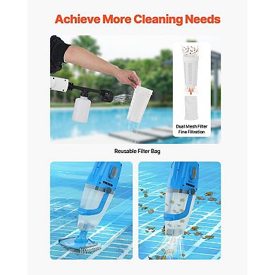 Cordless Pool Vacuum with Extension Pole Rechargeable Handheld Cleaner for Pools and Spas
