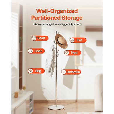 Coat Rack Freestanding Tree with Marble Base and 8 Hooks