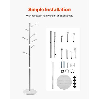 Coat Rack Freestanding Tree with Marble Base and 8 Hooks