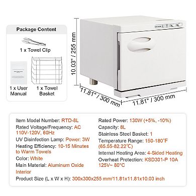 8L Professional Spa Towel Warmer with Dual Stainless Steel Racks