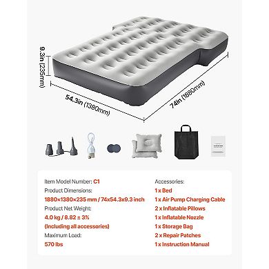Car Air Mattress for SUV and Jeep Camping with Built-In Pump and Pillows