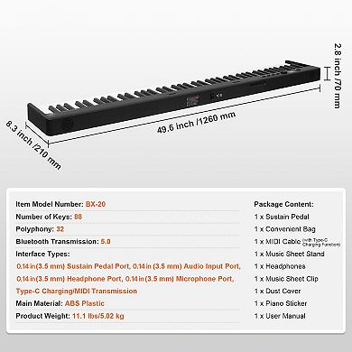 88-Key Folding Keyboard Piano Portable Digital Piano with Bag Pedal