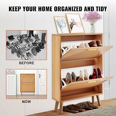 Shoe Cabinet with 2 Flip Drawers Freestanding Entryway Shoe Organizer