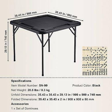 Mahjong Table 4-Player Folding Game Table with Cup Holders and Trays Black