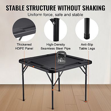 Mahjong Table 4-Player Folding Game Table with Cup Holders and Trays Black