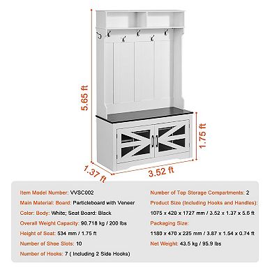 Hall Tree Entryway Bench with LED Coat Rack Shoe Storage 42" Wide